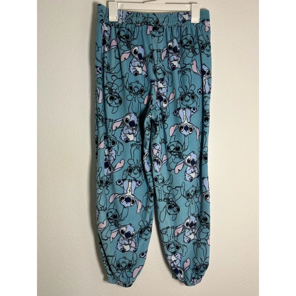 Disney Lilo & Stitch Blue Fleece Pajama Jogger Pants Womens Medium LZ43920SB - Picture 2 of 5